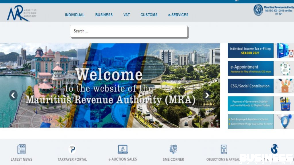 Capture d'écran de la page d'accueil de la MRA