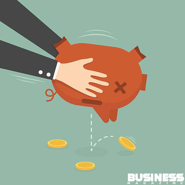 Businessman Taking Money Out of Piggy Bank. Business Concept Cartoon Illustration.
